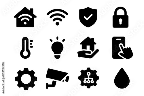 Smart Home Icons Set – Automation, Security, and IoT Devices Symbols