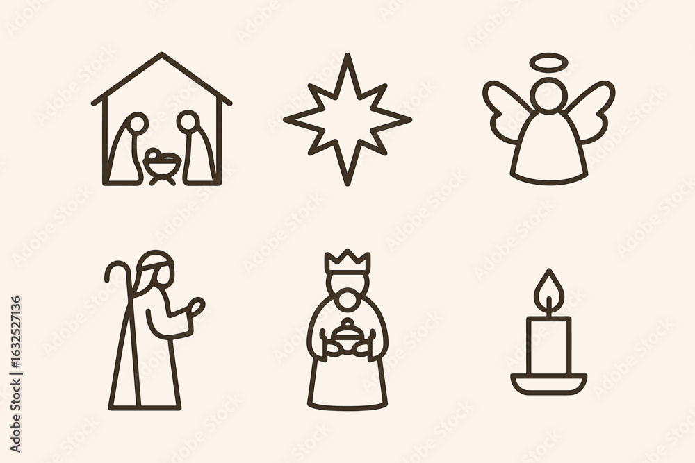 Obraz premium Minimalist Christmas Icons – Line Style Holiday Symbols Collection