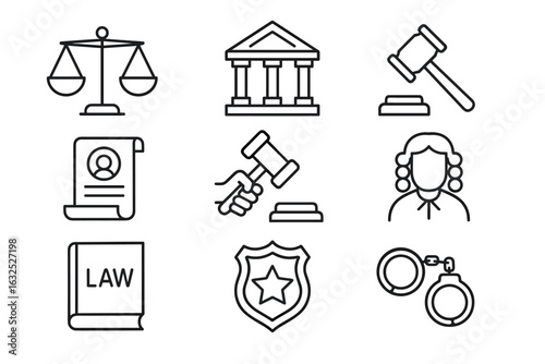Modern Legal Icons Set – Minimal Line Style for Law and Justice