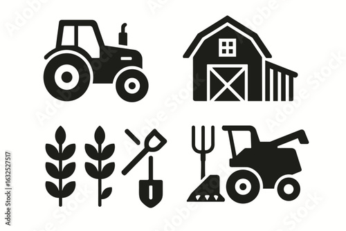 Farm Icons Set – Agriculture, Animals, Tools, and Harvest Symbols