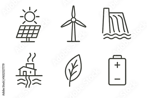 Clean & Minimalist Energy Icons for Sustainable Power & Renewable Solutions