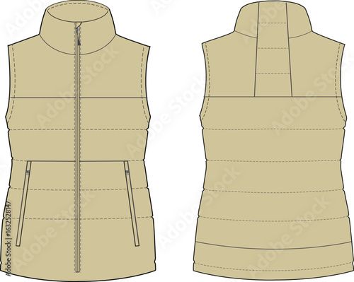 Women's Puffer Vest Technical Drawing 2