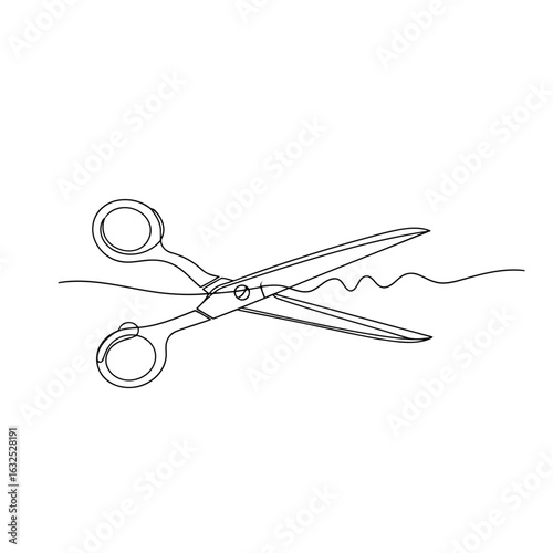 Vector illustration of scissors cutting a line, isolated on white background