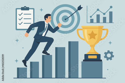 Business Success Illustration – Goal Achievement and Career Growth Concept