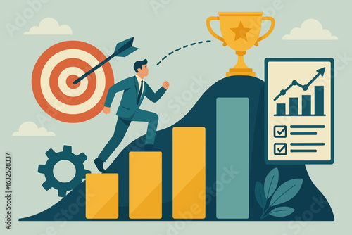 Business Success Illustration – Goal Achievement and Career Growth Concept