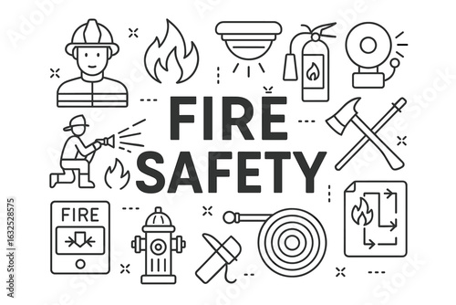 Fire Safety Icons Set – Firefighter, Extinguisher and Emergency Symbols