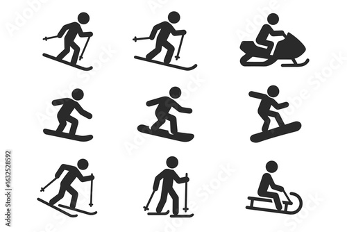 Winter Sports Icons Set – Skiing, Snowboarding and Snow Activities