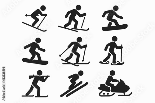 Winter Sports Icons Set – Skiing, Snowboarding and Snow Activities