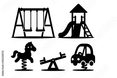 Playground Icons Set – Swings, Slide and Kids Play Equipment