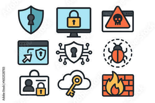 Cyber Security Icons Set – Data Protection and Network Safety Symbols