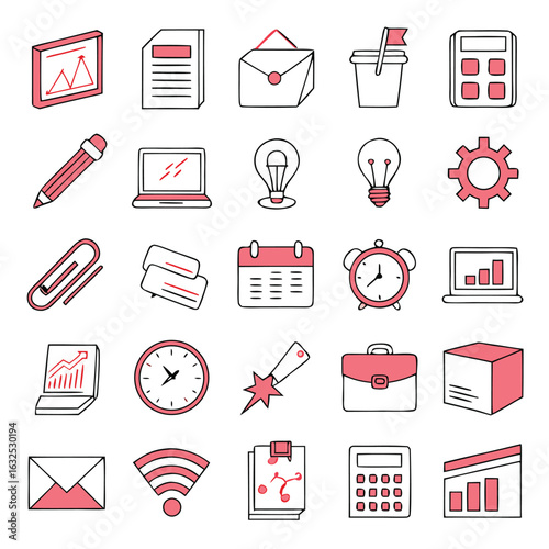 Set of business and education icons in a seamless vector design