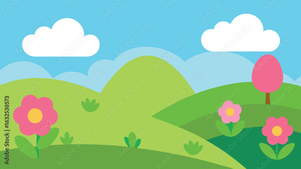 Fototapeta premium spring blooming hills vector background
