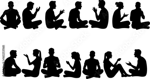 Silhouettes of People Sitting and Talking in Chairs vector bundle