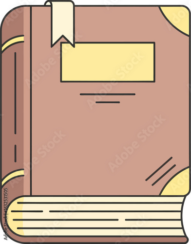 Vintage-style brown hardcover book with a blank yellow label and bookmark.