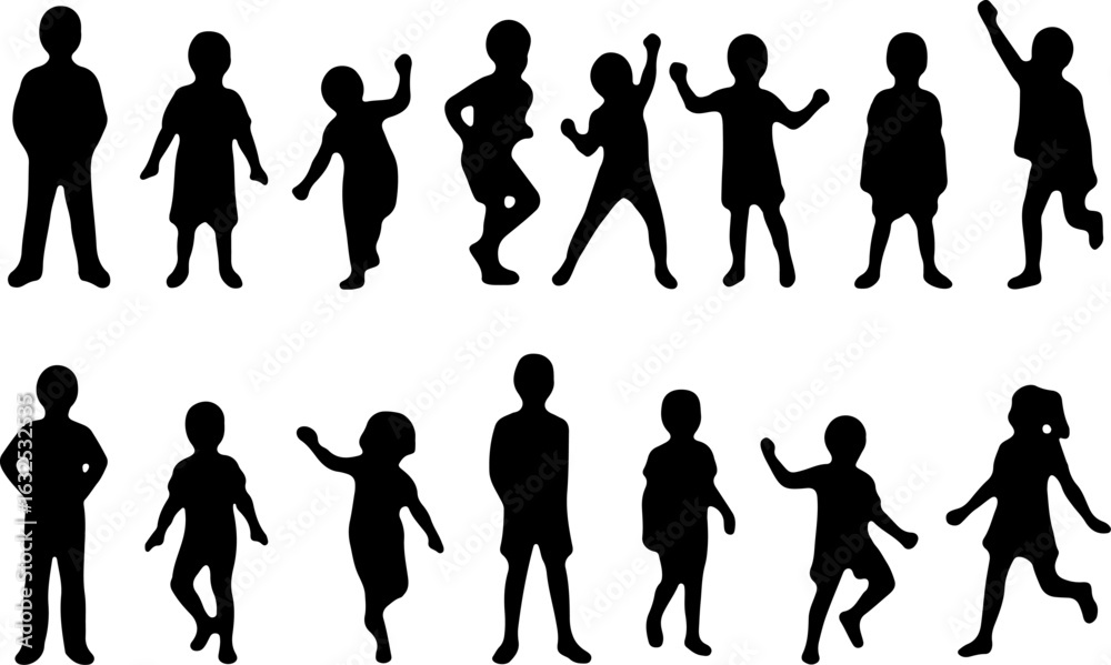 Fototapeta premium Silhouettes of Children in Various Poses vector bundle