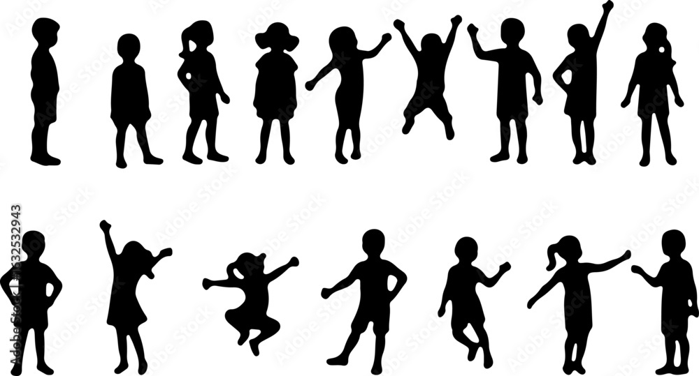 Fototapeta premium Silhouettes of Children in Various Poses vector bundle