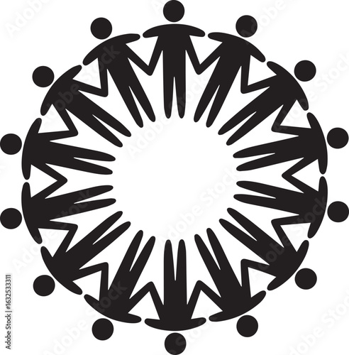 Black figures linked in a circle people connection