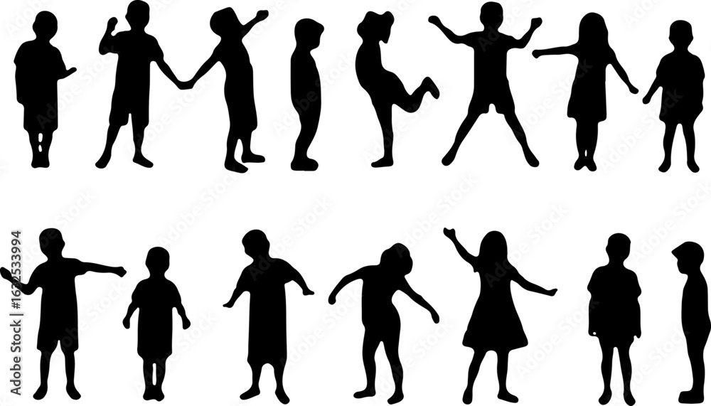 Obraz premium Silhouettes of Children in Various Poses vector bundle