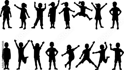 Silhouettes of Children in Various Poses vector bundle