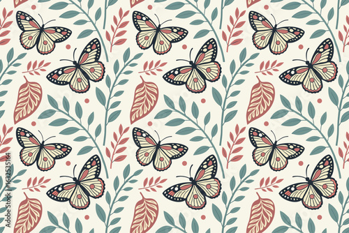 Charming butterfly and leaf pattern for nature-inspired designs Seamless pattern
