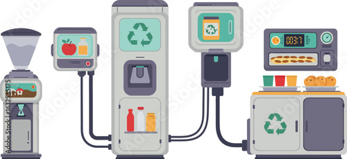 Eco-friendly kitchen recycling station with waste processor and food storage