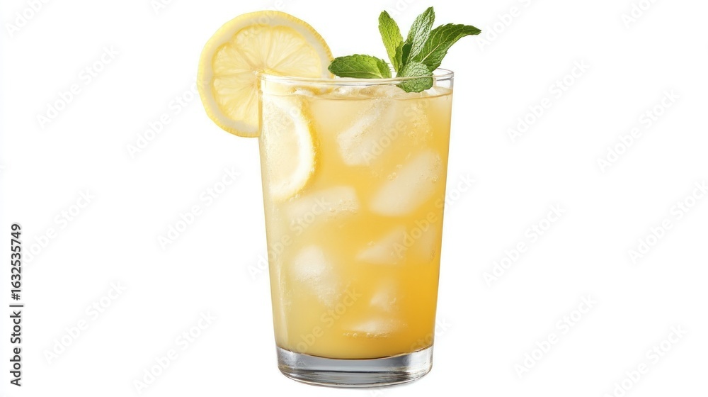 Fototapeta premium Iced Lemon Tea Drink with Lemon Slice and Mint Garnish