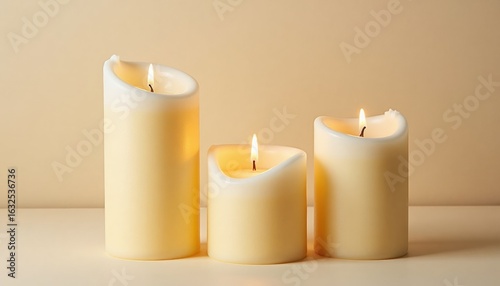 Wallpaper Mural Three lit candles on a smooth surface with warm soft glow   Torontodigital.ca