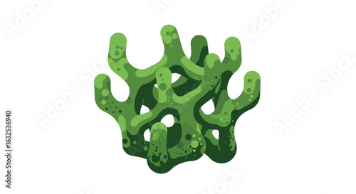 Detailed green coral on white background: nature-inspired marine design