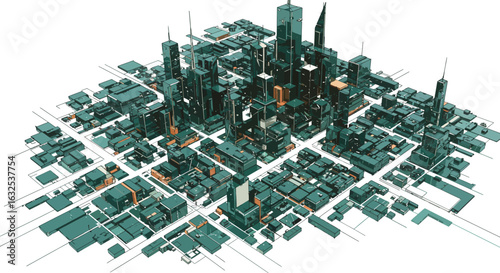 Isometric urban cityscape with skyscrapers and streets in modern style
