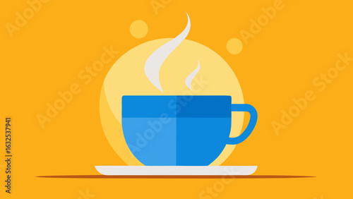 steaming tea cup in morning sunlight