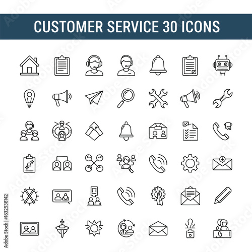 Customer Service 30 Icons, Vector Line Art