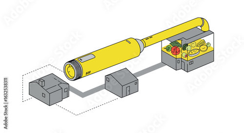Telescopic vision revealing urban connections in minimalist isometric style