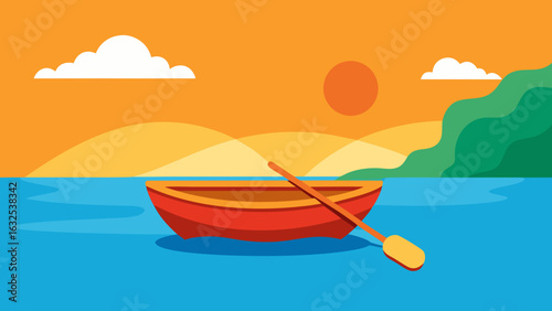 rowboat in sunlit coastal cove