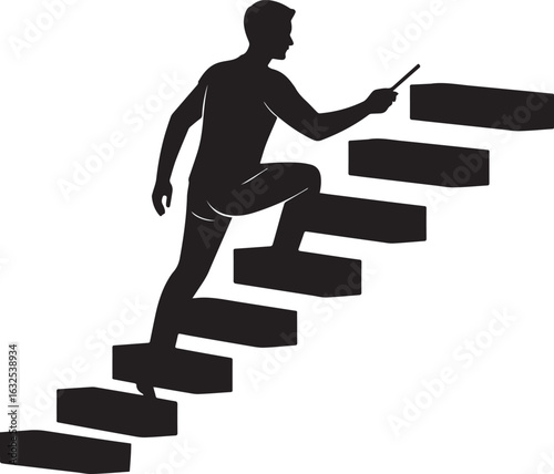 Man climbing stairs pointing forward silhouette