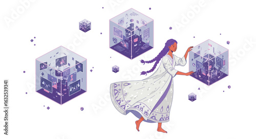 Isometric cube technology and art in futuristic digital world