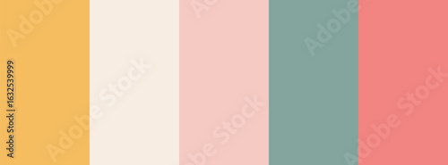 Pastel color palette with five vertical stripes. The colors are mustard yellow, beige, baby pink, muted sea green, and dusty rose. Sweet summer melody