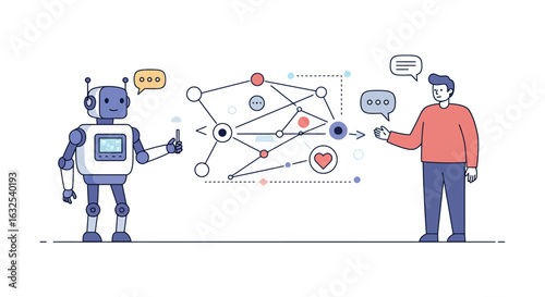 Human robot collaborative communication network in flat design