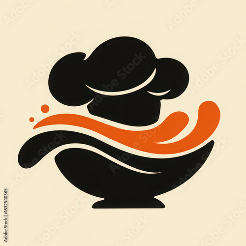 Chef hat bowl food restaurant icon isolated white background modern abstract cooking creative design. modern abstract chef hat and bowl icon with food splash perfect for restaurant branding