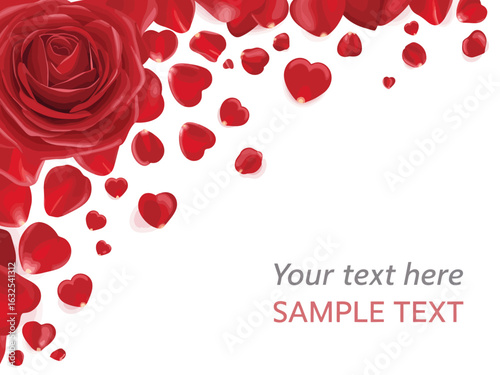 Romantic Rose and Heart Petal Design – Valentine’s Day Love Background Template.