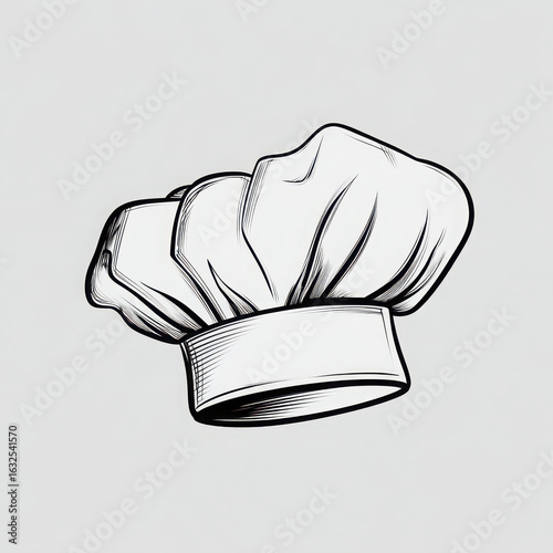 Chef hat illustration kitchen uniform white fabric professional cooking restaurant symbol culinary icon isolated on light background simple line art classic style