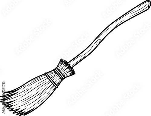 Vector art of a traditional witchs broom, evoking themes of halloween, magic, folklore, and the classic image of flight and enchantment