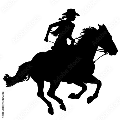 Vector illustration of Cowgirl riding horse in action isolated