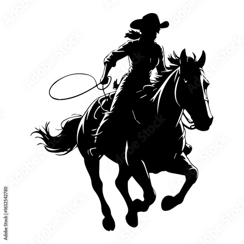 Vector illustration of Cowgirl riding horse in action isolated