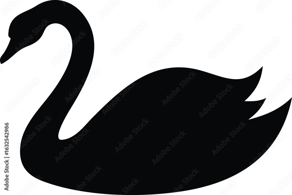 Obraz premium Elegant Black Swan Silhouette Isolated on a Clean White Background Design
