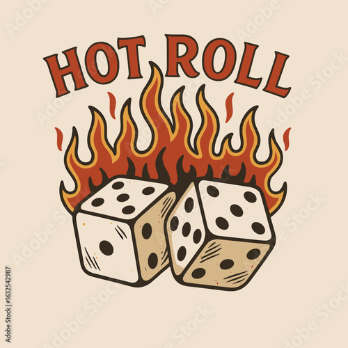 Hot roll dice fire gamble graphic design
