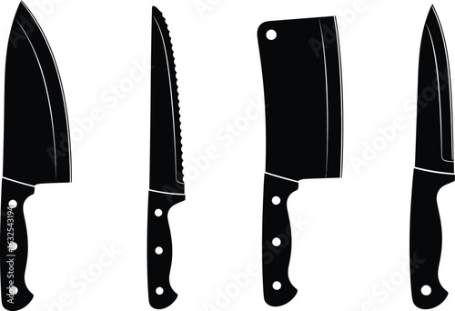 Collection of kitchen knives in silhouette style