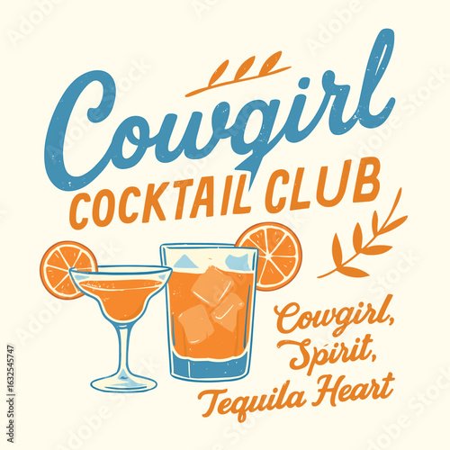 Cowgirl cocktail club with margarita and tequila drink in western desert girl vibe
