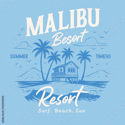 Malibu resort summer beach house illustration
