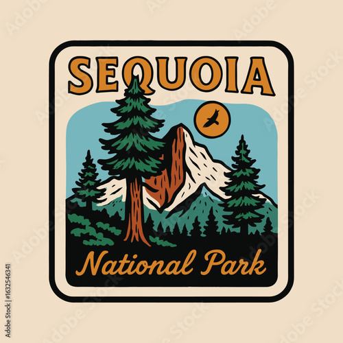Sequoia national park illustration retro badge