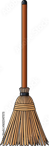 Vector art of a traditional straw broom with a wooden handle, perfect for cleaning and sweeping, ideal for rustic or vintage themed designs